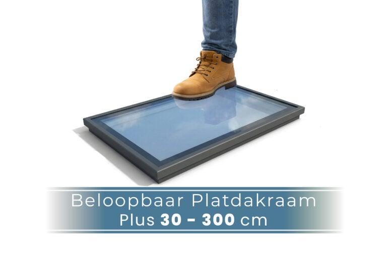 Dakraam met aluminium kozijn, beloopbaar, 300 tot 3000 mm, met vloer van constructieglas